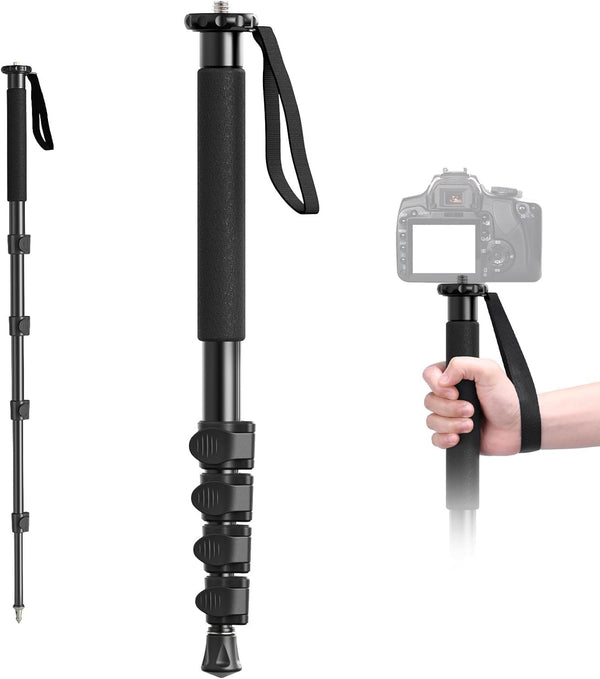 KLIOMAX 62 Inch Camera Monopod Lightweight 4-Section Aluminum Monopod with Safety Strap for