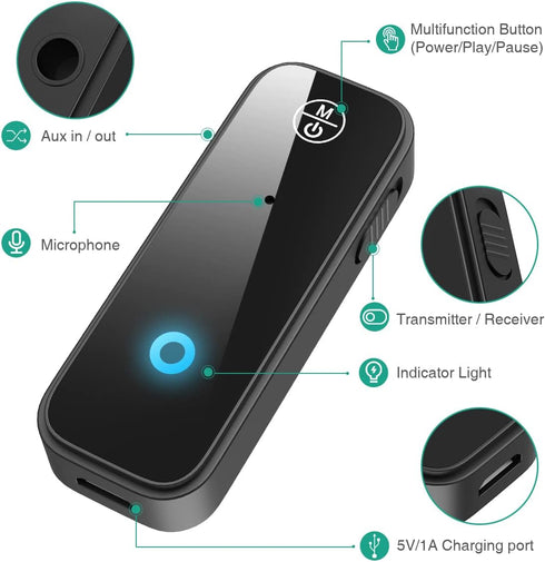ORIA Bluetooth 5.0 Wireless AUX Adapter, Music Receiver for Car/Wired Speaker, 3.5 Aux Port, Dual Device Connection