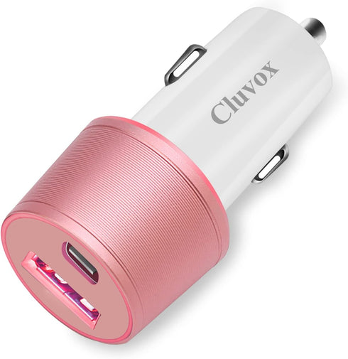 Dual USB Car Charger Adapter - Cluvox 20W Fast Charge Compatible for iPhone 15 Pro Max/Plus/14/13/12 and More