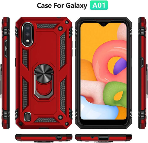 Galaxy A01 Case with HD Screen Protector, Military Grade Hybrid Hard PC Soft TPU Shockproof Protective Case, Red