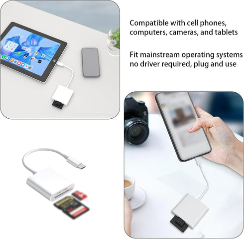 RANYUNSYZ 2Pcs 2-in-1 White High-Speed Type-C Phone Computer OTG Card Reader TF/SD Card, for Phone, Computer, Camera