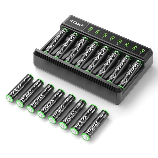 HiQuick Rechargeable AAA Batteries with 8 Bay Battery Charger,1.2V 1100mAh Low Self-Discharge Ni-MH