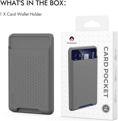 AHASTYLE Phone Card Holder Stick On, Slim Phone Wallet with Strong Adhesive Silicone Pouch for iPhone/Android (Deep