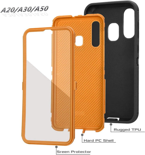 Annymall Heavy Duty Defender Armor Case, Built-in Screen Protector for Samsung Galaxy A20/A30/A50 Models