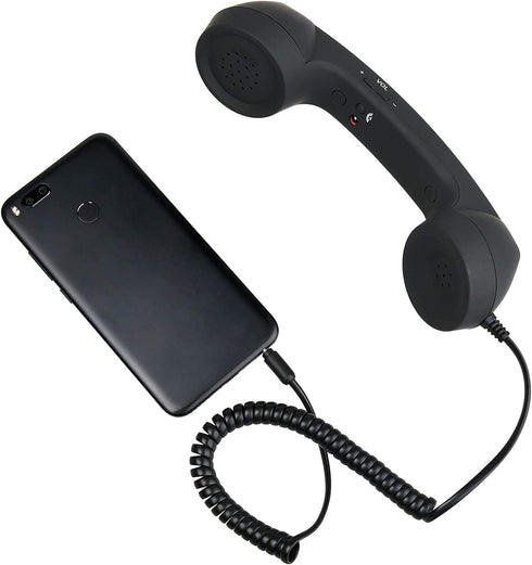 Retro 3.5mm Telephone Handset Cell Phone Receiver Mic Microphone Speaker for iPhone iPad Mobile Phones Cellphone Smartphone (Black)