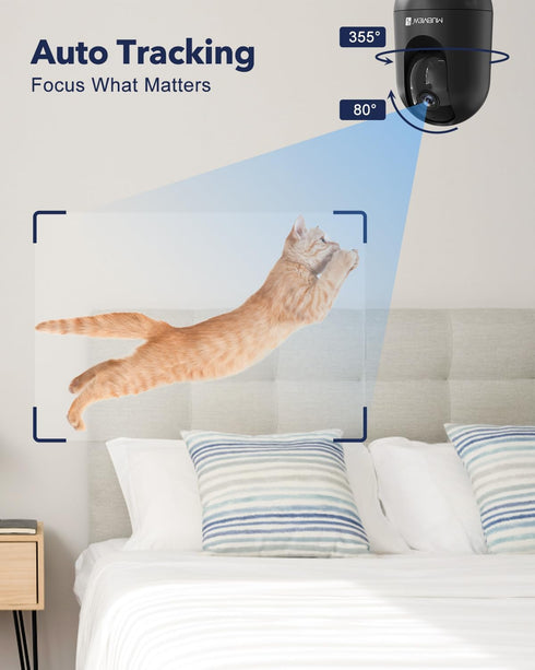 MUBVIEW Indoor Security Camera, 2.4G WiFi Wired Home Security, Motion Tracking, Two-Way Audio, 2K Night Vision PK320B-D