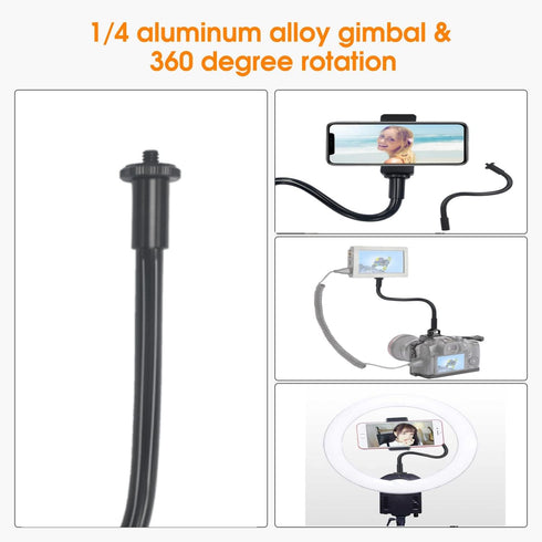 Gooseneck Camera Mount 11 inch Gooseneck Arm 1/4 20 Threaded Male Female Flexible Tube Arm Max 4.4 lbs Load Phone Holder for DSLR Tripod Security cam Video Light