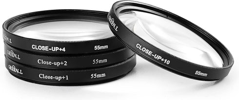 55mm Close-up Filter Set (+1,+2,+4,+10) - Professional Macro Filter with Pouch for Camera Lens