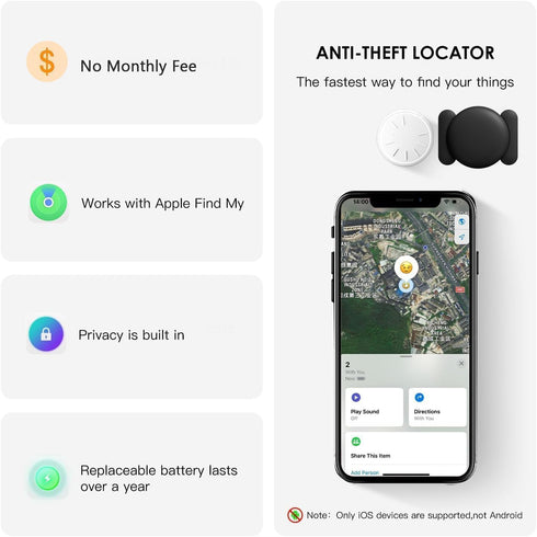 Dahetag (Black,1PCS) GPS Tracker for Vehicles,Real Time Car GPS Tracker Work with Apple Find My(iOS Only),No Monthly