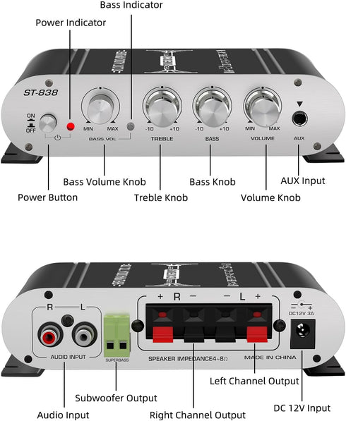 Facmogu ST-838 2.1 20Wx2+40W 80W Channel HiFi Stereo Subwoofer Amplifier, RMS Mini Digital Audio Power Amplifier