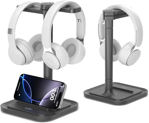KDD Dual Headphone Stand for Desk - Rotatable Headset Hanger with Phone Holder