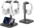 KDD Dual Headphone Stand for Desk - Rotatable Headset Hanger with Phone Holder