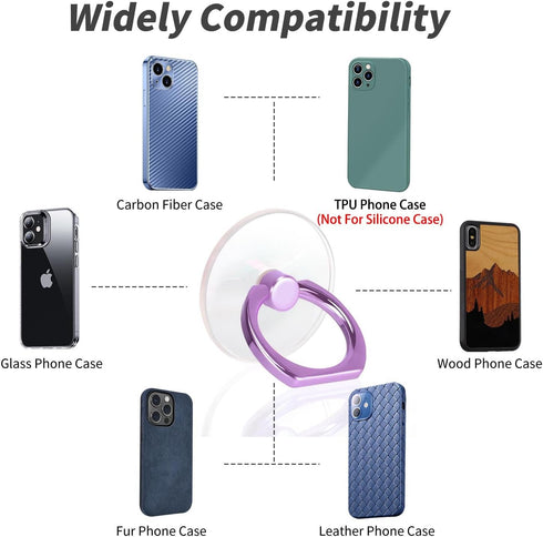 Jsoerpay 2 Pack 360Rotation Clear Phone Ring Holder, Transparent Cell Phone Ring Grip Finger Ring Stand, Phone