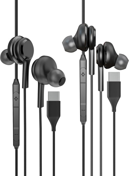 USB C Headphone with Microphone (2 Pack), Compatible for Samsung Galaxy Z Flip, S20, S21, S22, S23 Ultra, Note 10, 20,