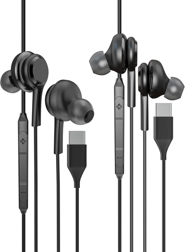 USB C Headphone with Microphone (2 Pack), Compatible for Samsung Galaxy Z Flip, S20, S21, S22, S23 Ultra, Note 10, 20,