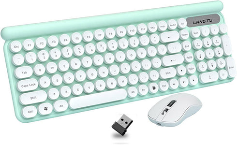 Rechargeable Keyboard and Mouse Combo, 2.4Ghz Wireless Retro Mute Set for Laptop Desktop PC, Light Green