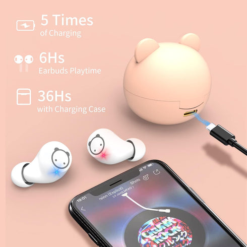 Pink Wireless Earbuds for Women - Bluetooth 5.1 Earphones with Cute Pig Charging Case, 36H Playtime