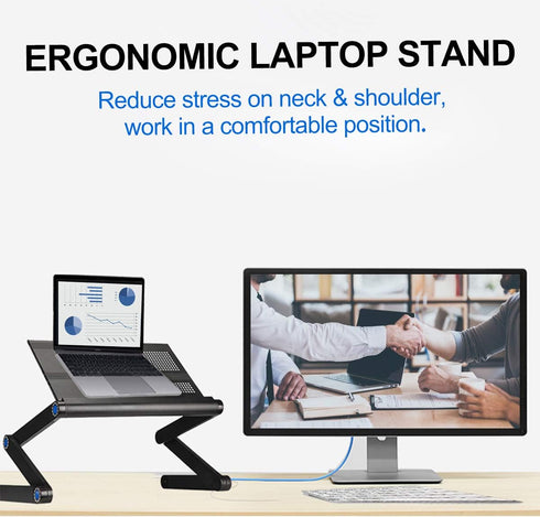 Lovinouse Upgraded Adjustable Aluminum Laptop Desk, with Cooling Fan, Mouse Pad, Notebook, MacBook Laptops Table Stand