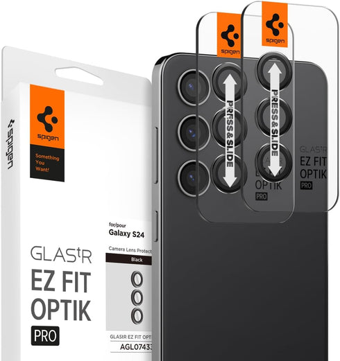 Spigen Camera Lens Screen Protector for Galaxy S24, GlasTR EZ Fit Optik Pro, Black, 2 Pack