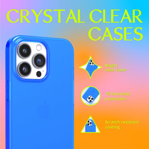 FELONY CASE iPhone 13 Pro Max Neon Blue Clear Protective Case, TPU and Polycarbonate Shock-Absorbing Cover