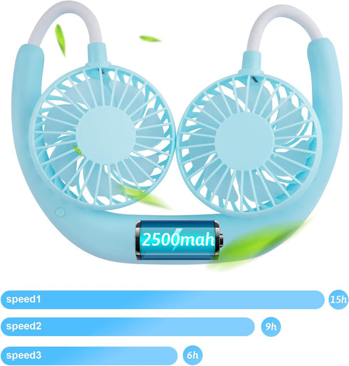 Haomaomao Portable Neck Fan, Mini Wearable Fan with 2500 mAh Rechargeable Battery for Working, Traveling, Office,