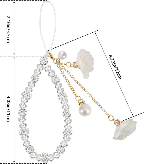Phone Charm String - Cute Keychains Beaded Phone Strap Cell Phone Charms with Kawaii Creative Crystal Flower Pendant
