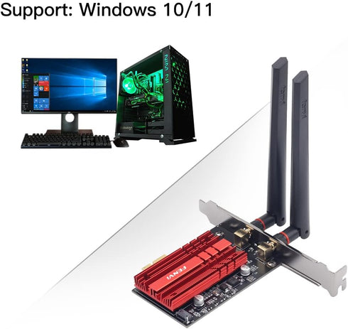 WiFi 6E AX210 PCI-E Card, BT5.2, 5400Mbps Tri-Band Wireless Network Adapter for Desktop PC, Windows 11/10