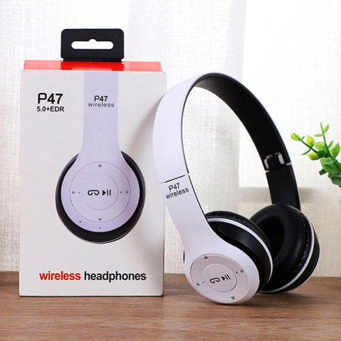 ASHATA for Bluetooth Headphones Over Ear, Foldable Stereo Headset, Sports Headphone Multifunction Deep Bass Noise Reduction for Home Office Travel (White)