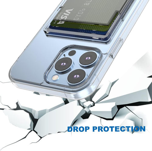 ?Upgrade? iPhone 13 Pro Max Clear Wallet Case - Anti-Yellowing Slim Fit Thin TPU Bumper + PC Back Case with 2 Cards