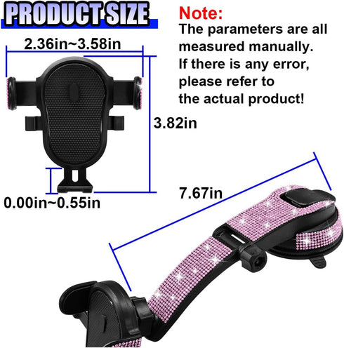 YoRise 360 Bling Car Phone Holder, Rhinestone Rotatable Auto Smartphone Stand with Adjustable Arm & Suction Cup Base