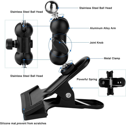 Clip Clamp Phone Holder for Desk/Table/Glass Door/Desktop Baffle/Easel, Compatible with