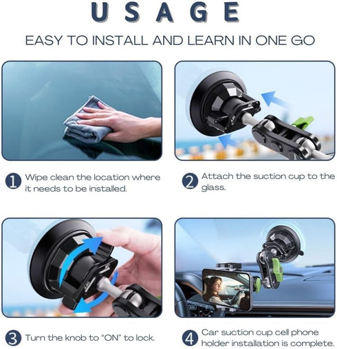 Tmengdao 360 Suction Cup Phone Mount, Ultra-Stable Phone Holder for Vlog Shooting, Rotation for Windshield, Roof Glass