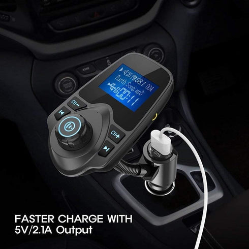 Nulaxy Bluetooth Car FM Transmitter - Wireless Audio Adapter Receiver, Handsfree, 1.44 Display, KM18 Black Matte