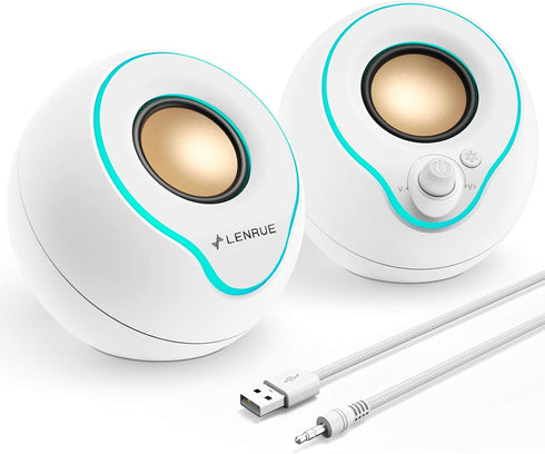 LENRUE Computer Speakers, PC Speakers with Colorful Lights, Volume Knob, AUX and USB Powered for Desktop Laptop