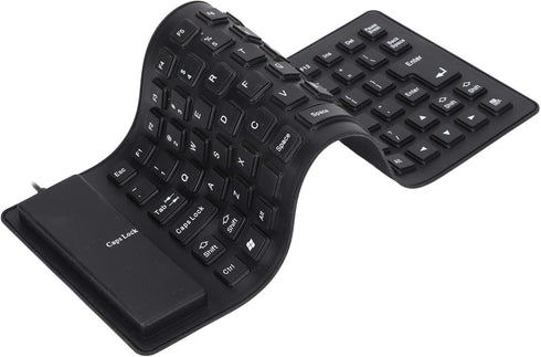 Roll-up Silicone Keyboard, Fully Sealed Silent Soft USB Wired Keyboard, 85 Keys Foldable Waterproof Flexible (Black)
