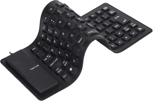 Roll-up Silicone Keyboard, Fully Sealed Silent Soft USB Wired Keyboard, 85 Keys Foldable Waterproof Flexible (Black)