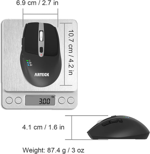 Arteck Wireless Bluetooth Mouse with Nano USB Receiver, Black, Ergonomic Design, 4-Month Battery Life
