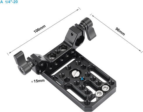 Universal Camera Baseplate – Integrated with 15mm Dual Rod Clamp for Shoulder Support Rig Tripod