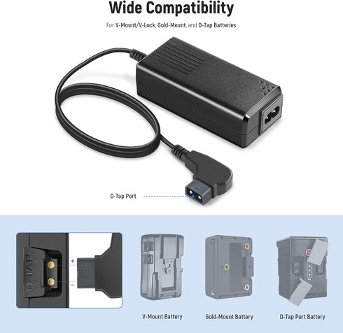 NEEWER D-Tap Battery Charger with 3.3feet/1m D-Tap Cable for V-Mount/V-Lock/Gold Mount Battery, Compatible with NEEWER