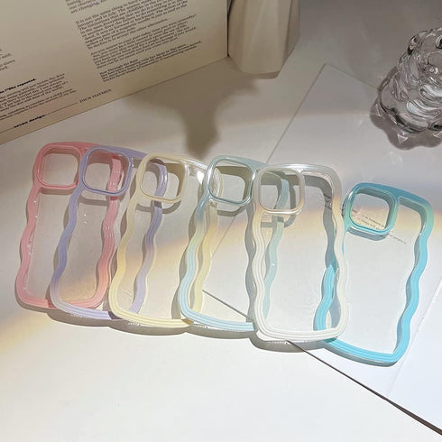 QLTYPRI iPhone 13/iPhone 14 (6.1 inch) Case, Cute Curly Wave Frame Clear Case for Girls, Soft Silicone TPU
