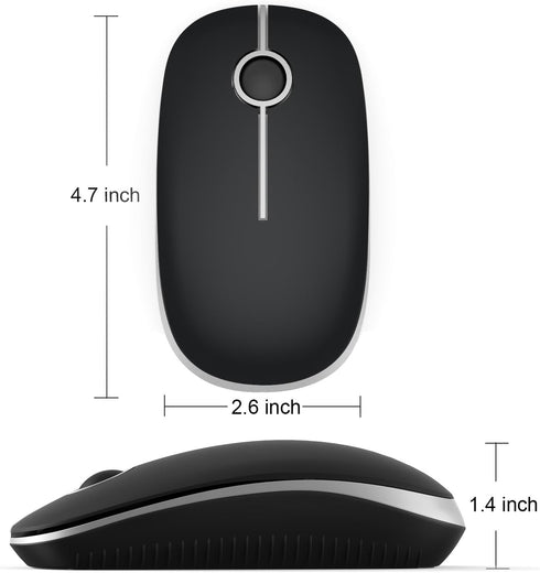 VssoPlor Wireless Mouse, 2.4G Slim Portable Computer Mice with Nano Receiver for Notebook, PC, Laptop (Black and Silver)