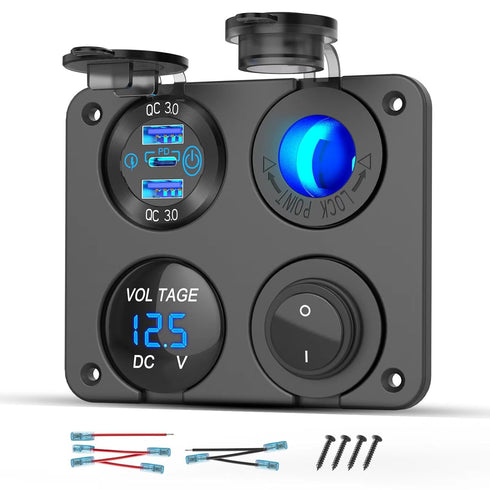 12 Volt USB Outlet RV Accessory 12V Marine Switch Panel, Dual PD30W