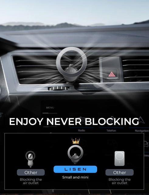LISEN 360° Rotation Magnetic Car Mount for iPhone, Hands-Free Magnetic Phone Holder, Fits iPhone 15 14 13 12 Pro Max