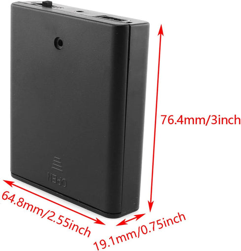 DGZZI 4xAA Battery Box, 4 Slots Black Storage Cases with Cover ON/Off Switch and USB Socket