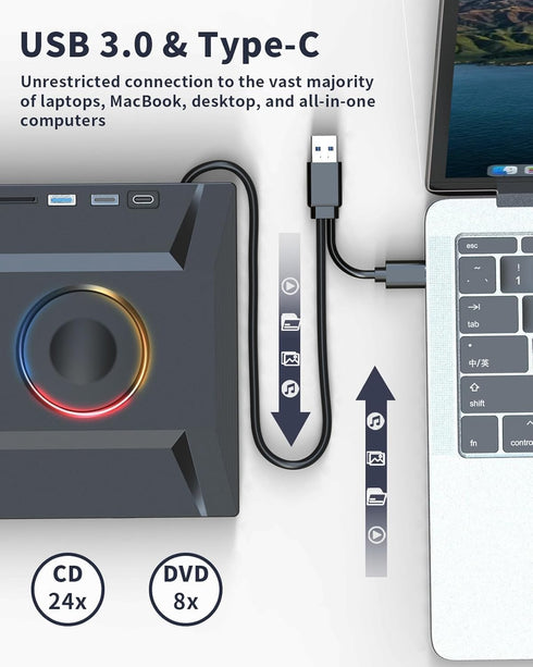 ASHDOL Drive,7 1 3.0 External CD DVD in USB and Type-C Disc Reader Writer Burner Player,Slim and Portable CD DVD +/-RW