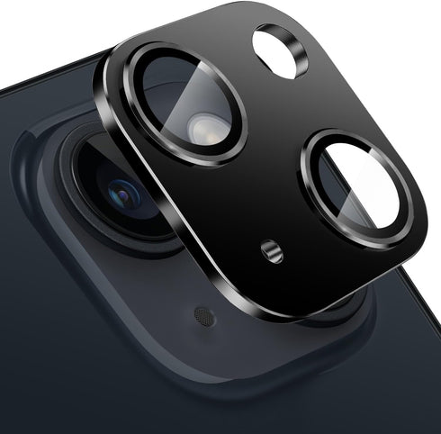 iPhone 15 & 15 Plus Camera Lens Protector - Black, Anti-Scratch Tempered Glass, Shockproof Full Protective Cover.