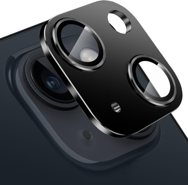 iPhone 15 & 15 Plus Camera Lens Protector - Black, Anti-Scratch Tempered Glass, Shockproof Full Protective Cover.
