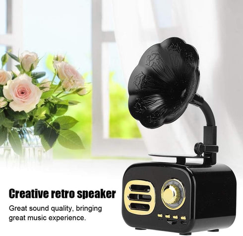 Mini Vintage Retro Bluetooth Smart Speaker, Portable Loudspeaker Music Player for Desktop Laptop, Black