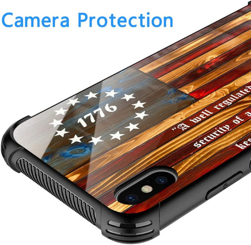TnXee Case Compatible with iPhone Xs Case, Betsy Ross 13 Star Wooden American Flag with 1776 Case for iPhone X Cases for Man Women Gifts Pattern Design Case
