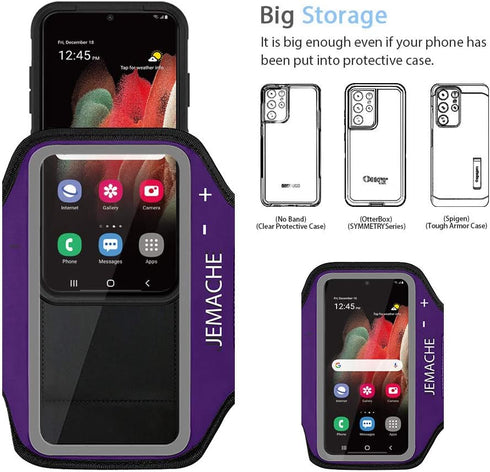 JEMACHE Gym Running Workouts Arm Band - Galaxy S25+ S24+ Armband for Samsung Galaxy S25/S24/S23/S22/S21 Plus (Purple)